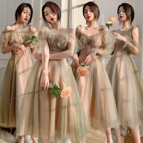 Bridesmaids Dresses Illusion Sequined Beading Lace Short Spaghetti Straps A-Line Off The Shoulder Women Wedding Party Gown E267
