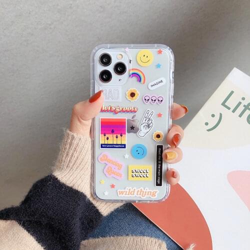 JAMULAR Cute Cartoon Label Clear Cases For iPhone XR X XS MAX 11Pro 12 7 8 6Plus Funny Letter Smile Face Phone Cover Soft Fundas