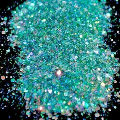Clear Green Mixed Size Nail Glitter Powder Sheet Hexagon Shape Glitter Nail Art Glitter Powder Brilliant Nails Decorations