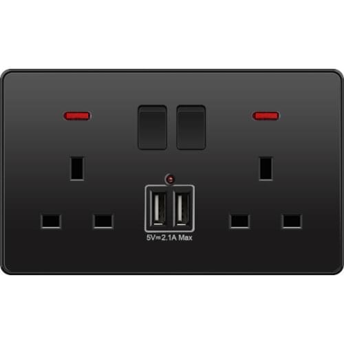 Depoguye 13A UK 146mm*86mm Socket,220V To USB Socket, Electrical Wall Outlet with USB Charger, Black UK Standard Switch Panel