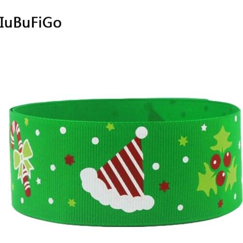 [IuBuFigo] 1-1/2" 38mm Christmas ribbon Printed Grosgrain ribbons 10Y/LOT