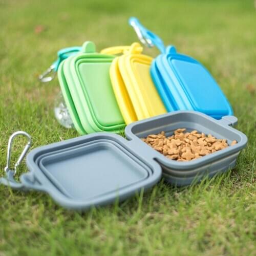 Collapsible Silicone Pets Bowl With Buckle Portable Pet Feeder Outdoor Travel Food Water Feeding Foldable Bowl Dish For Dogs Cat