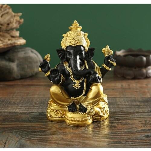 Indian Buddha Elephant God Statue Lord Ganesha Sculptures Resin Ornaments Golden Ganesh Figurines Decoration Home Buddha Statue