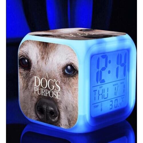 LED 7 Color Very Cute Husky dog Alarm Clocks Flash Electronic Digital Alarm Clock For Kids room Night Light Clock Watches