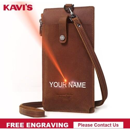 KAVIS Universal Leather Cell Phone Shoulder Pocket Wallet Pouch Bag Case with Neck Strap For Phone Quality Customized Wallet Bag