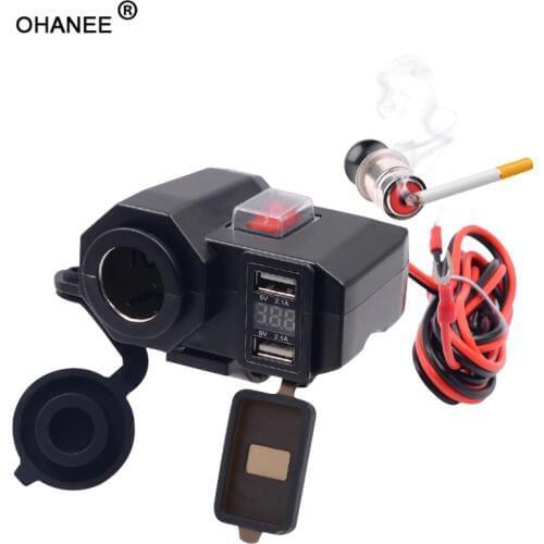 OHANEE Motorcycle USB Charger phone 12V/24V Cigar Lighter Socket Dual USB moto Charger LED Voltmeter waterproof Car-Styling