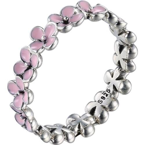 ZEMIOR 100% 925 Sterling Silver Designer Pink Flower Ring For Women Cute Romantic Finger Rings Wedding anniversary Fine Jewelry