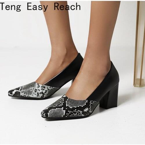 Autumn Fashion Women Pumps Ladies Thick High Heels Square Toe Pumps Shallow Slip On Office Work Shoes Woman white black