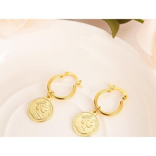 Gold jewe gold earrings women Nigerian wedding British Solomon Islands Ten Cents Coin Sea Spirit Ngoreru Elizabeth gift girl