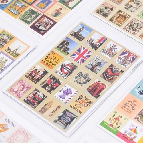 1Lot=4Sheets=80Pcs DIY Scrapbooking Paper Vintage Stamp Stickers Decoration Sticker Diary Album Envelope Seal Post it Stationery