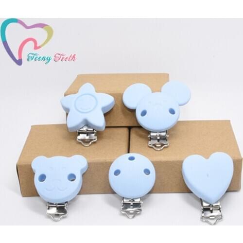 1 PC Pastel Blue Round Bear Star Heart Silicone Pacifier Clip BPA Free Pacifier Holder Nursing Toy Accessories Clips Tool