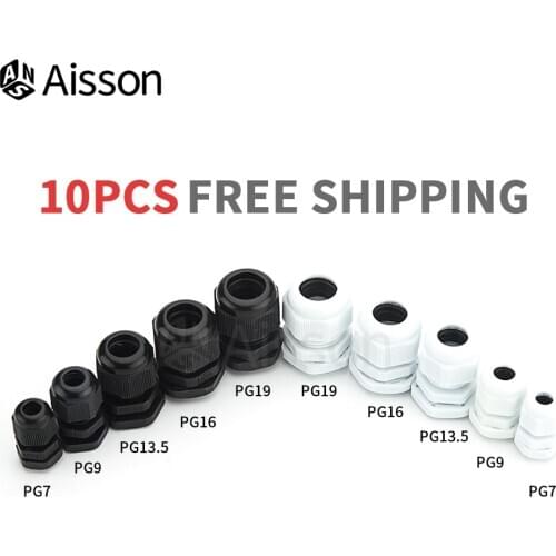 10pcs Waterproof Cable Gland PG7 PG9 PG11 PG13.5 PG16 PG19 IP68 For 3-6.5mm Cable Entry White Black Nylon Plastic Connector