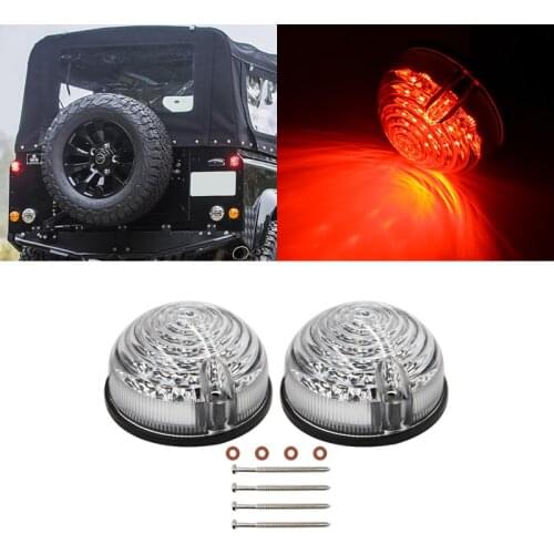 For Land Rover Defender 90/110 1983-1990 Defender 1990-2016 2PCs Clear Red Round 73mm Led Tail Stop Brake Lights