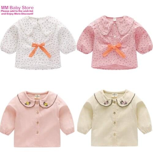 2021 Princess Autumn New Girls Shirts Kids T-shirt Lapel Casual Fashion White Doll Collar Shirt Childrens Tops Clothing