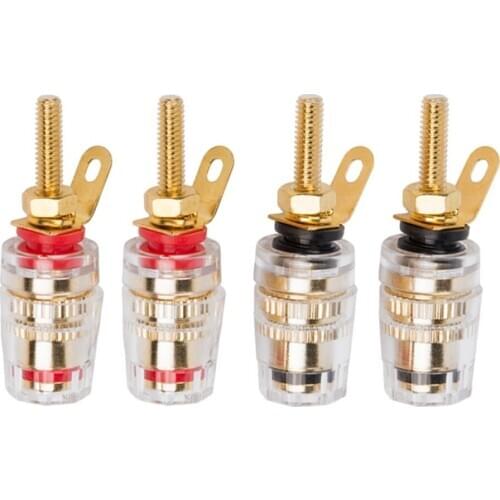 4PCS 4MM Black Red HIFI Cable Terminals Gold Plated Binding Post Amplifier Speaker Connector