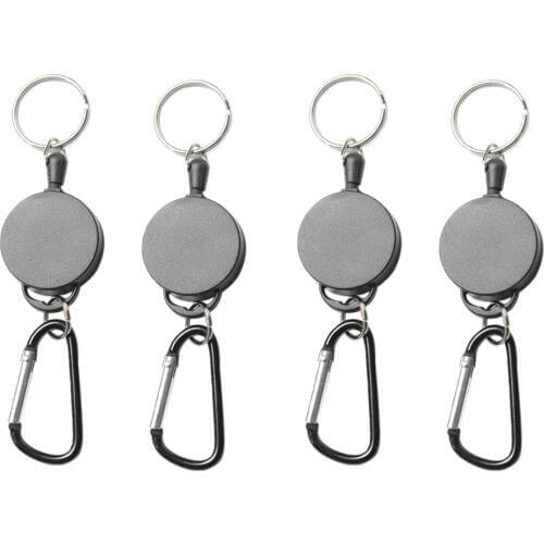 4pcs Retractable Steel Reel Recoil Chain ID Holder Key Ring Wire Outdoor Sports Small Tool