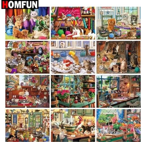 HOMFUN Full Square/Round Drill 5D DIY Diamond Painting "Animal cat theme" Embroidery Cross Stitch 5D Home Decor Gift
