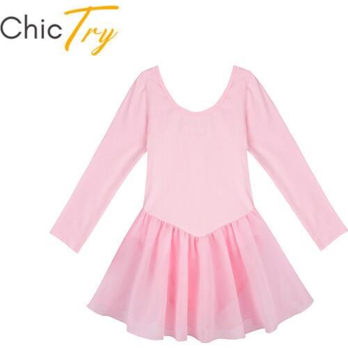 ChicTry Children Girls Long Sleeve Basic Ballet Leotard Solid Color Professional Ballet Tutu Dance Dress Kids Gymnastics Leotard