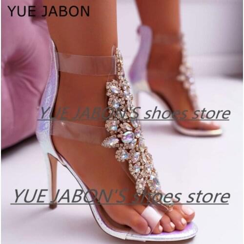 Women Summer Crystal Sandals Bling Thin High Heels Ladies Buckle Strap Female Rhinestone Stiletto ankle Boots Bridesmaid Shoes