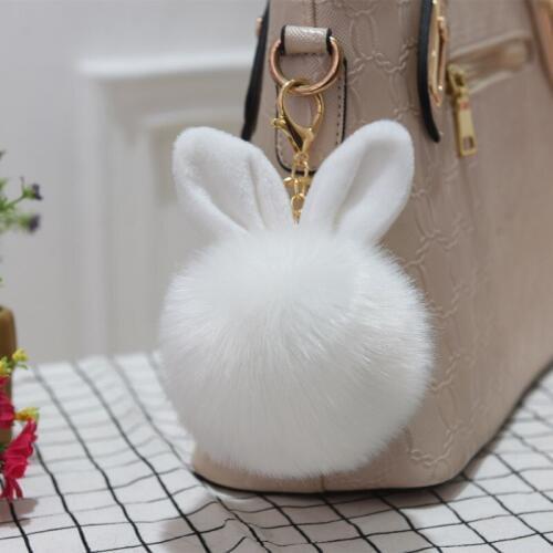 Bag Pendant Accessories Plush Keychain Hanging Cute Rabbit Ears Faux Fur Hairy Balls Pendant Key Chain for Women Gril Key Ring