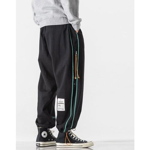 Black Cargo Pants Men Hip Hop Pants 2021 Autumn Mens Ribbons Harem Pant Streetwear Harajuku Jogger Sweatpant Male Pants