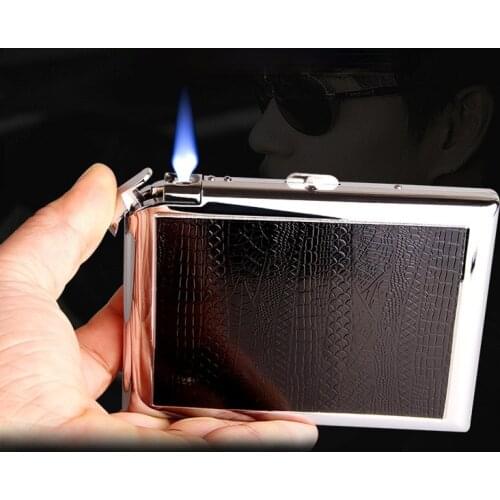 Cigarette Case with 20 Pieces with Windproof Lighter Smoking Accessories Cigarette Case Lighter Integrated Convenient Smoking