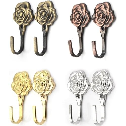 1pair European Style Vintage Rose Pattern Metal Curtain Hooks Wall Decorative Hookbacks Tiebacks