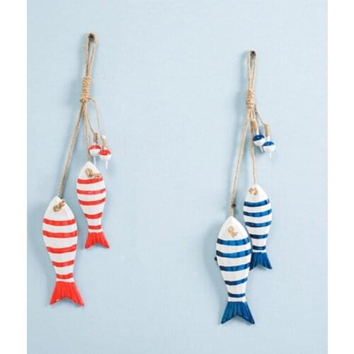 Nautical Sea Theme Wooden Fish Ornaments Coastal Hand Carved Wall Hanging Door Garden Creative Decoration for Living Room