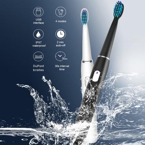 Sonic Electric Toothbrush 551 Adult Timer Teeth Whitening Brush 4Mode USB Rechargeable Tooth Brushes 2PCS Replacement Heads Gift