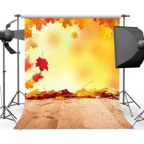 Mehofoto Fall Photo Maple Leaf Booth Background for Photography Wood Floor Backdrop Photographic S-3136