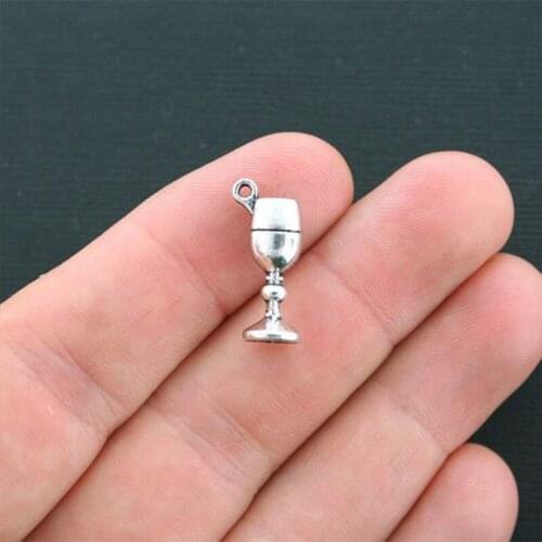 10Pcs Mini Wine Glass Charms Antique Silver Color Tone Pendant Findings DIY Handmade Accessories Jewelry Making Supplies