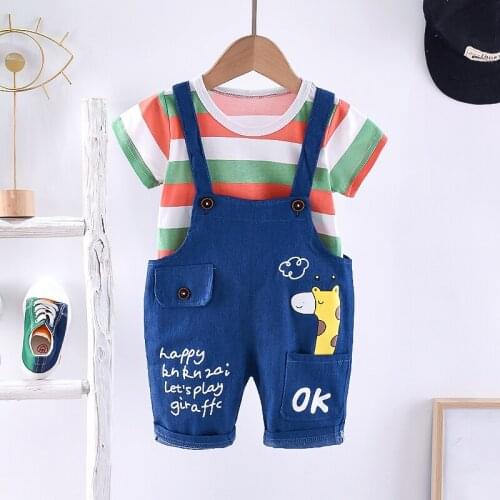 Summer Infant Clothes Sets Children Baby Boys/Girls Cotton Striped T Shirt+Denim Shorts 2Pcs Kids Clothing Toddler Sportswear