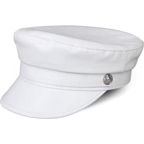 Real Leather Military Cap Army Cap Sailor Hats For Women Men Flat Top Travel Cadet Hat Captain Military Sheepskin Hat Let