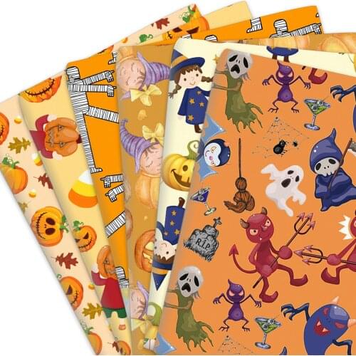 Halloween Maple Pumpkin Bat Satin Or 100% Pure Or Polyester Cotton Fabric Sewing Quilt Patchwork Material Needlework DIY Cloth