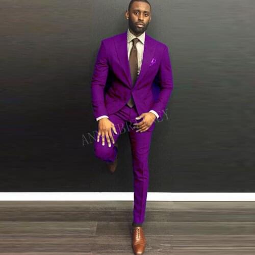 Vogue Purple Mens Suits Set Prom Wedding Suits for Men Tailored Slim fit Man Blazer Groom Marriage Tuxedo Jacket with Pants