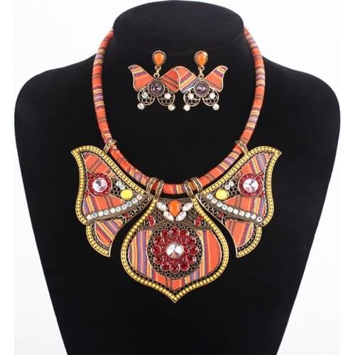 Miqiao Ethnic Boho Rhinestones Mixed Colors High Grade Necklaces Earrings for Women Lover Mother Friend Fashion Gift Jewelry
