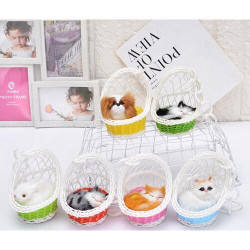 DIY Handicraft Simulation Cat Model with Basket Polyethylene Furs Figurines Home Decoration Childrens Toy Gift