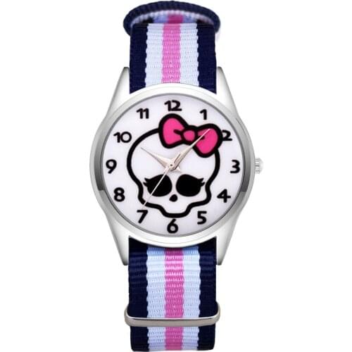 Fashion Cartoon pretty skeleton style Watches Womens Girls Students Boys Children Nylon Strap Quartz Wrist Watch Clcok JC25
