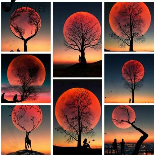 Moon Diamond Painting Cross Stitch Landscape Mosaic Kit 5D Diy Tree Embroidery Inlaid Home Decor Gift Handmade Design