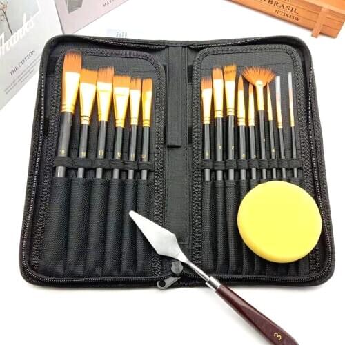 15 Pcs/Set Black/White Color Oil Paint Brush Set Beginner Painting Set With Scraper Sponge Art Tool DIY Painting Tools
