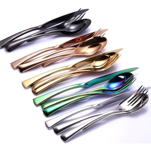 4Pcs Kaya Stainless Steel Cutlery Set Mirror Polishing Utensils Kitchen Dinnerware Set Knife Fork Gold Spoon Tableware Set