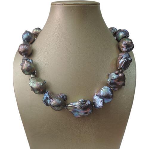 100% FRESHWATER PEARL NECKLACE,BIG black Baroque PEARL NECKLACE-good quality-nice 925 silver CLASP,16-21 MM big baroque pearl