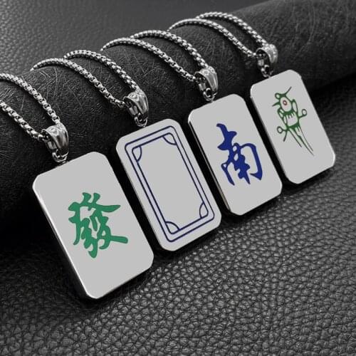 Mahjong Necklace Jewelry Green Dragon Dot Bamboo Chinese Character Double Sided Collares Necklace for Best Friend