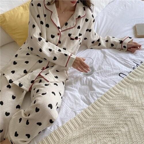 Love Print Pajamas for Women Cotton Pigiami Donna Winter Pyjamas Women Home Clothes Warm Pajamas Sleepwear Set Room Wear
