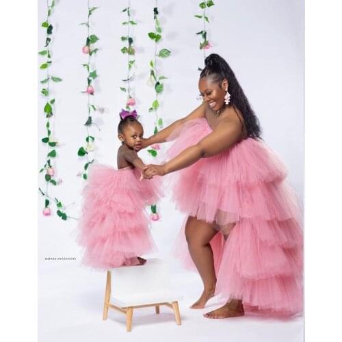 Mother Daughter Dressses for Party Evening Formal Wear High Low Dress Clothing Mom and Kid Tiered Puffy Skirts Custom Made