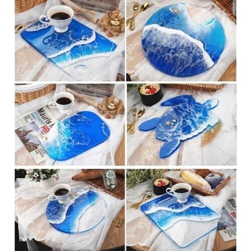 Beach Turtle Whale Tray Resin Mold Round Rectangle Serving Tray Coaster Mold F3MD