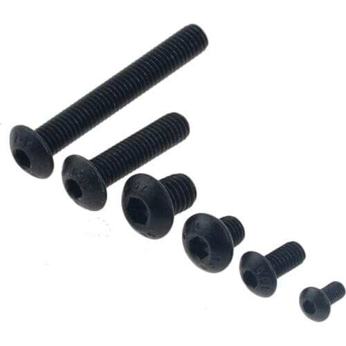 100pcs M3x12 mm M3*12 mm yuan cup Half round pan head black grade 10.9 carbon Steel Hex Socket Head Cap Screw