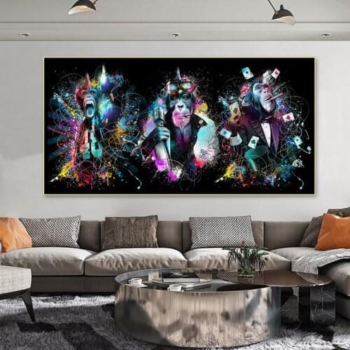 3 Monkeys Posters And Prints Abstract Home Decoration Wall Art Pictures Street Graffiti Canvas Painting Living Room Apes Mural