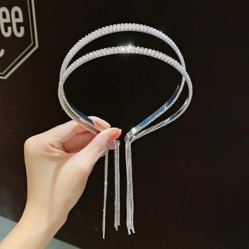 New Women Elegant Full Rhinestone Long Tassel Crystal Headband Girls Shiny Hair Bands Fashion Hair Accessories Jewelry Gifts