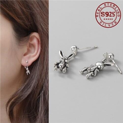 Real S925 Sterling Silver Earrings for Women Hypoallergenic Punk Rabbit Women Silver Drop Earrings Silver Jewelry Accessories